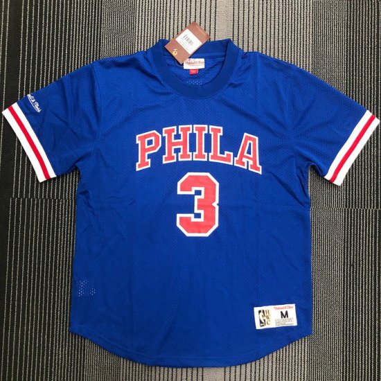 Mitchell Ness Allen Iverson 3 Blue Philadelphia 76ers HWC Mesh T-Shirt Jersey